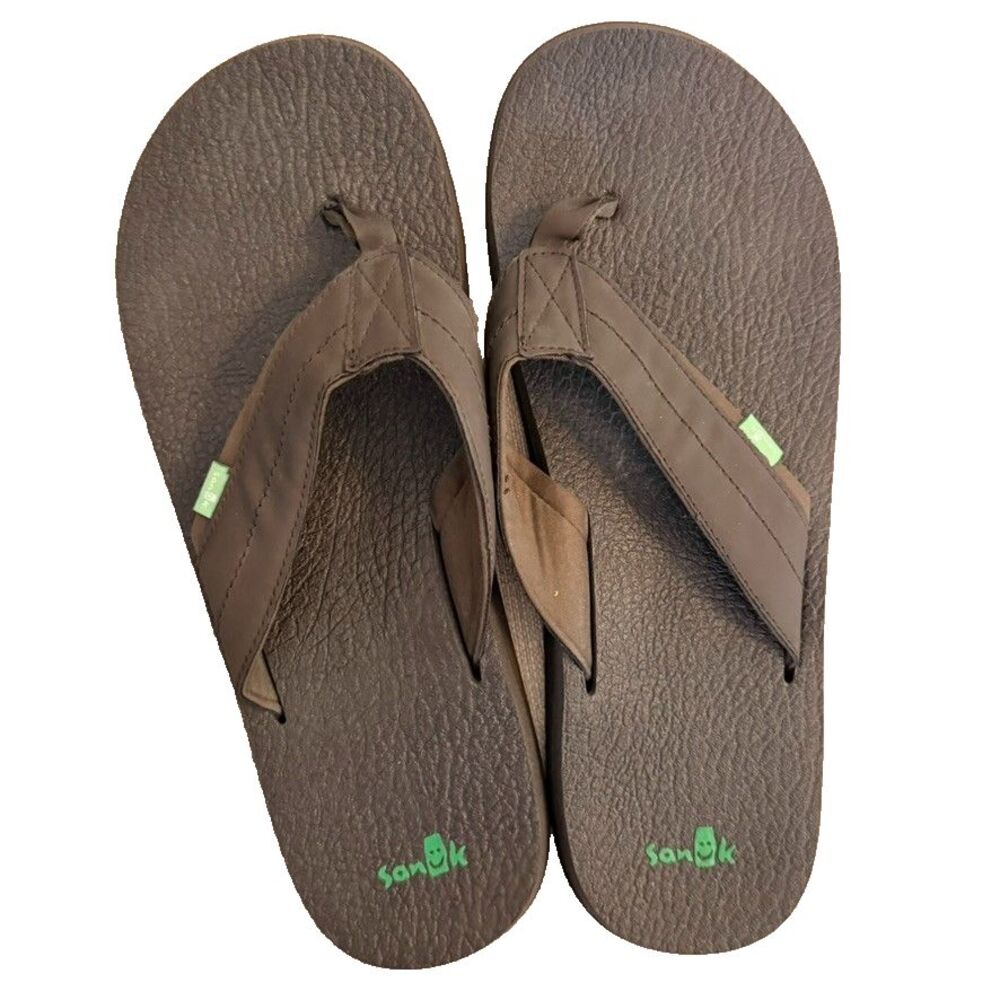 Sanuk Yoga Mat Flip Flops Mens 14 Brown Comfort Sandals Casual Beach